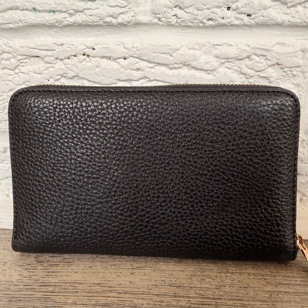 Coach Black Pebbled Leather Zip Clutch with Gold Logo - Picture 3 of 4